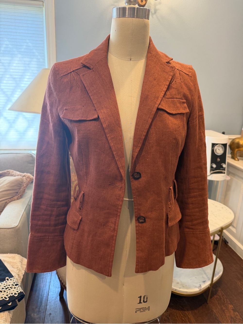 Rust Zara Linen Women's Blazer Jacket - Classic Tailored Style